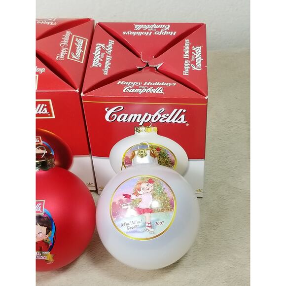 Campbell Soup Ornament Red 2004 100Th Birthday Mm Mm Good White 2007 x2 Vintage - Picture 3 of 13